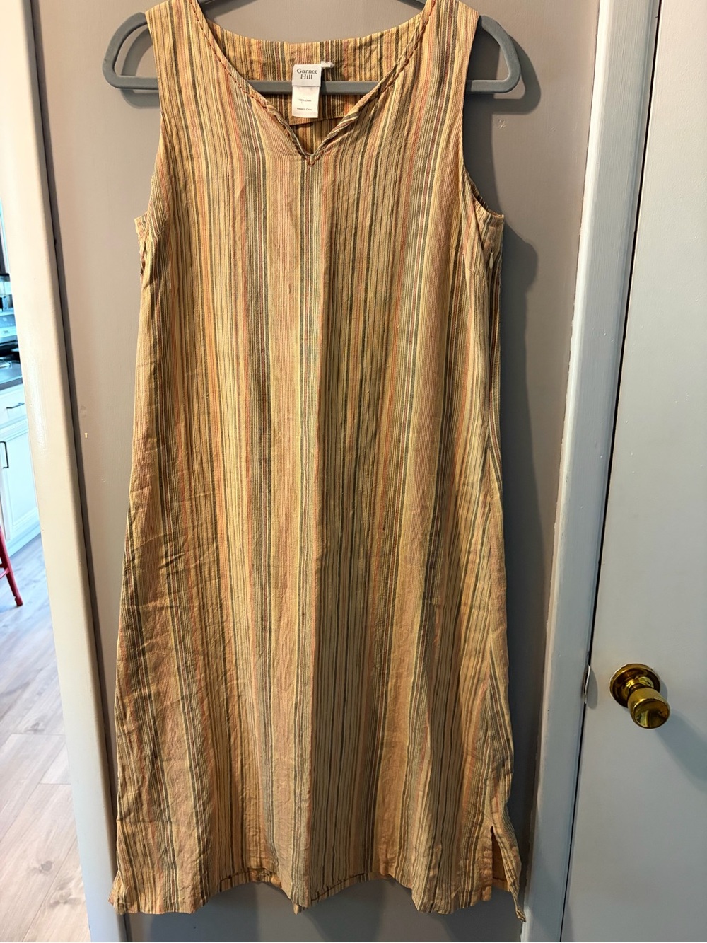 Garnet Hill Striped Sleeveless Maxi Dress in Beige and Multicolor Stripes